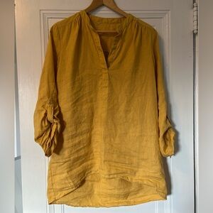 Ellen Tracy Mustard Linen Yellow Tunic Top (size tag missing - M)